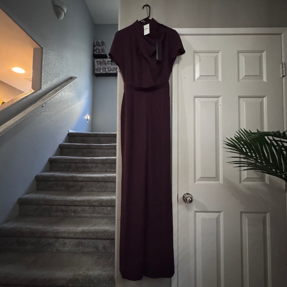 NWT $435 Black Halo Estella Jumpsuit Oxblood Draped Mock Neck High Waist Sz‎ 2 - Picture 9 of 15